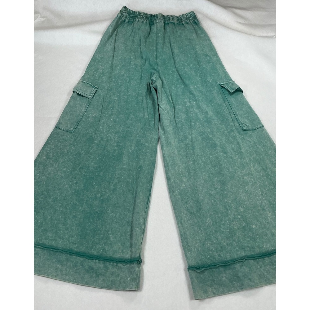 Wide Leg Cargo Pants in Teal Green - Picture 8 of 9